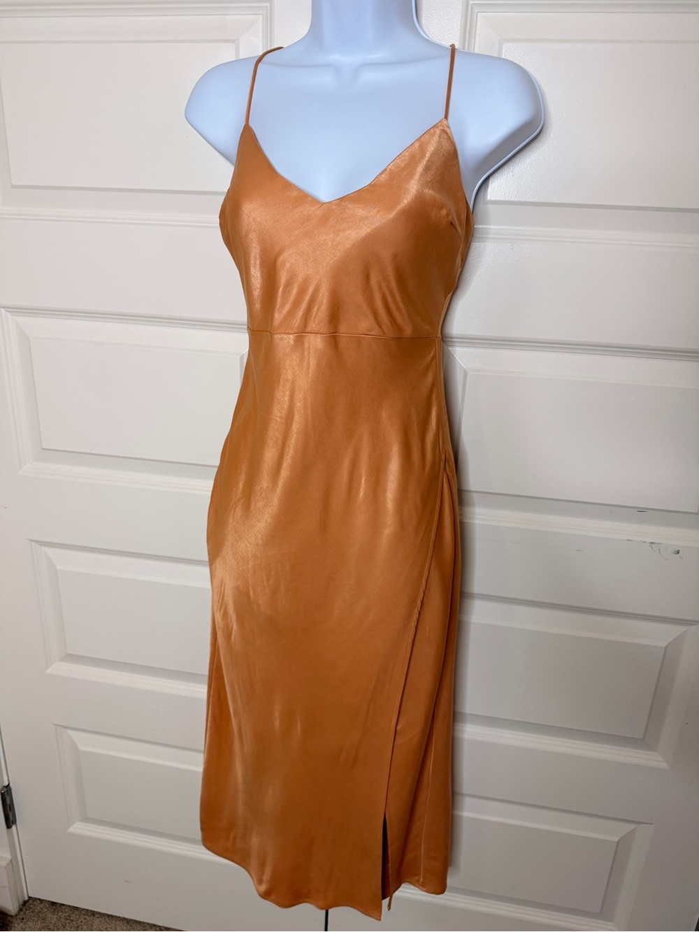 Satin Slip Dress with Spaghetti Straps - Peach